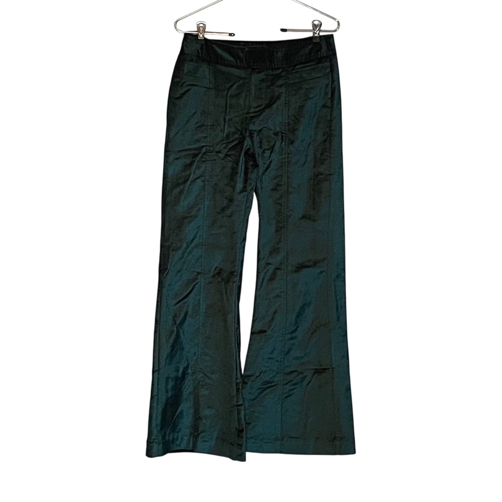 Free People Emerald Green Flare Leg Seam Detail Trousers Size 4 Y2K Whimsigoth